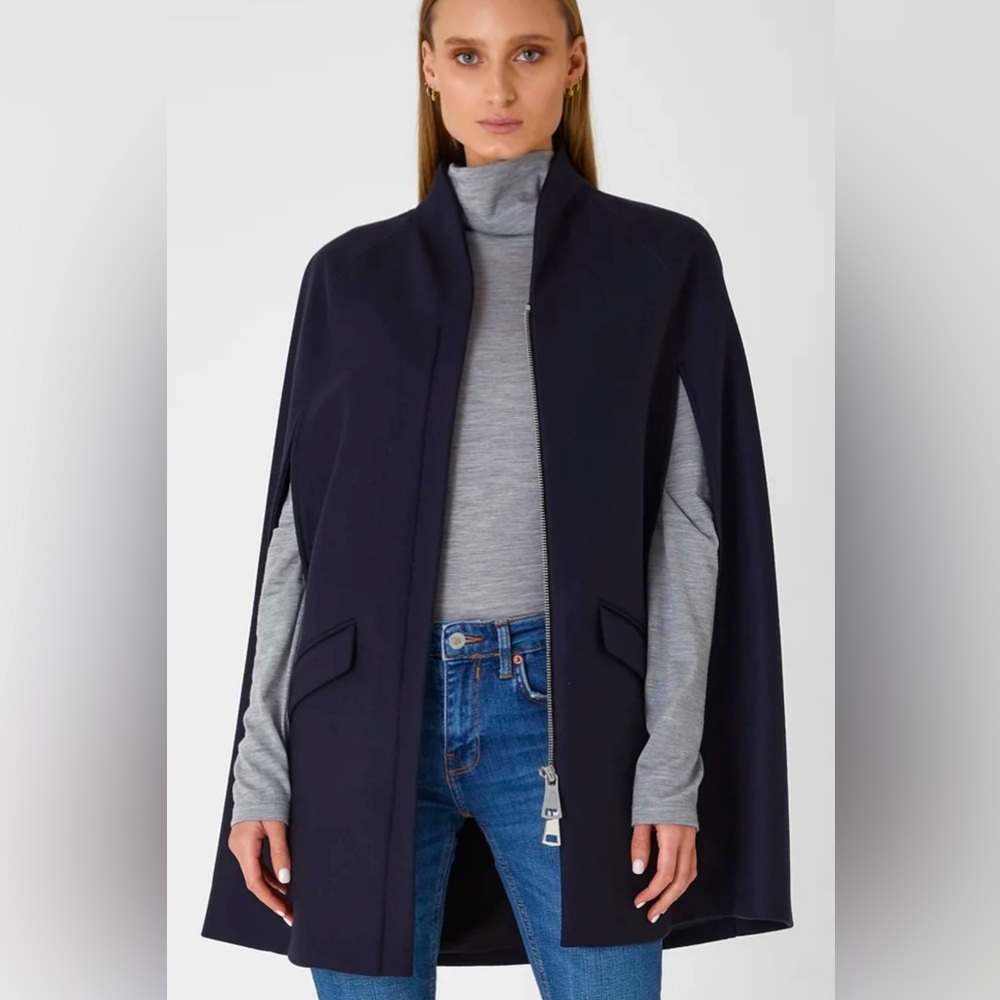 NWOT ALLORA Chelsea Wool Cashmere Cape in Navy